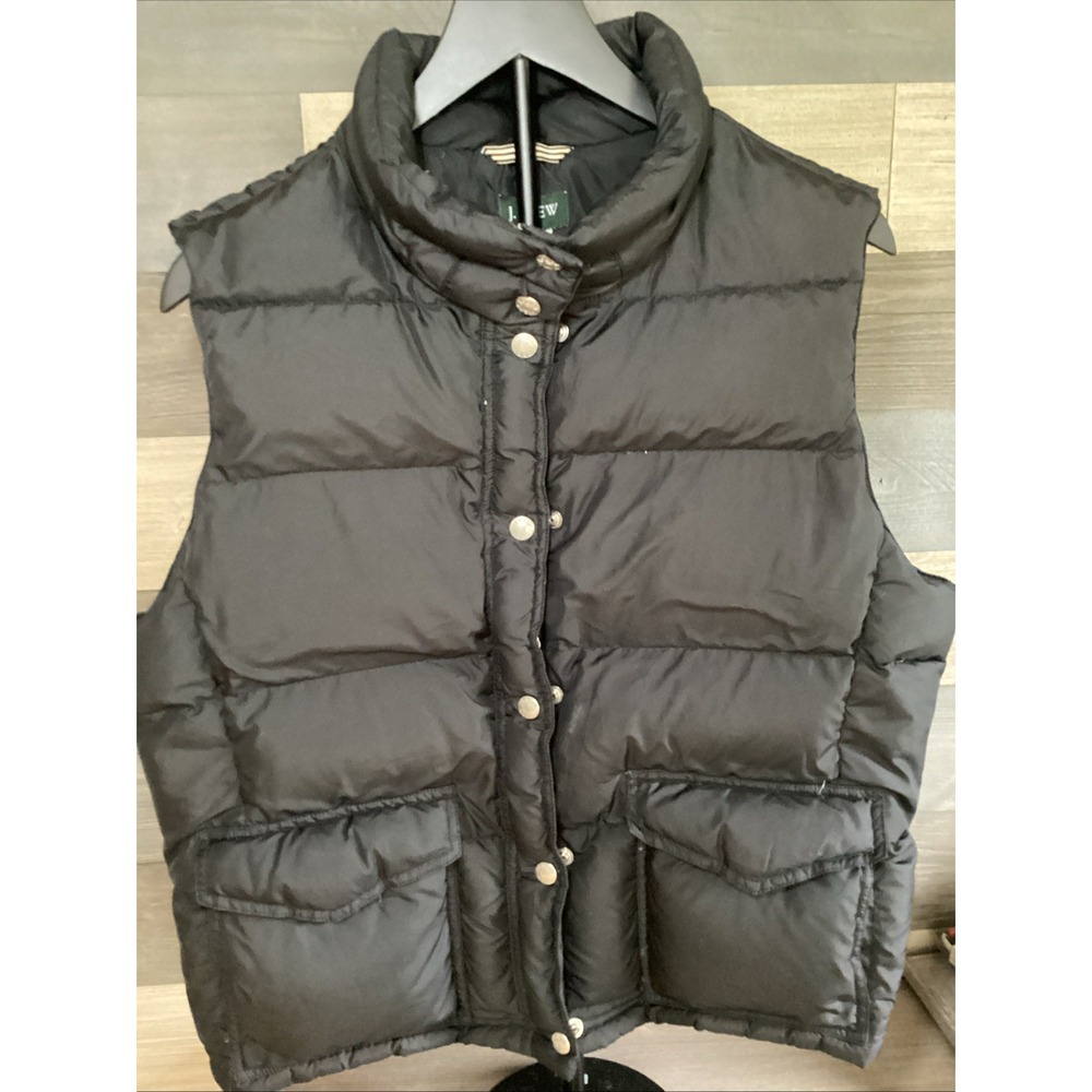 J Crew Womens SZ XL Quilted Black Vest Puffer Full Zip & Snap